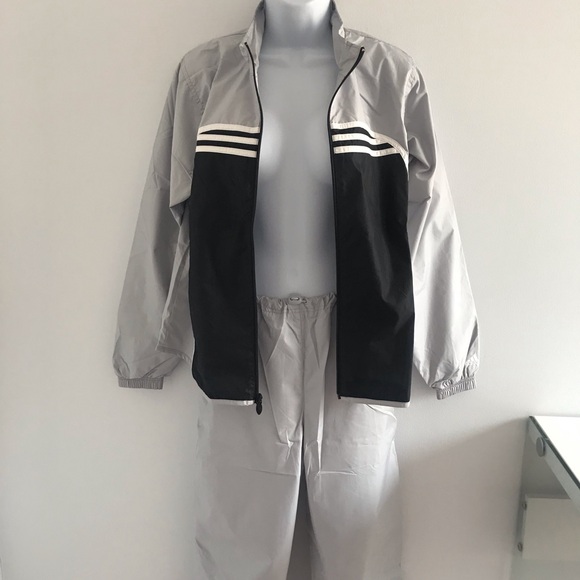 Adidas Vintage 90’s Y2K Space Grey and Black Women’s Parachute Track Sweat Suit - Picture 11 of 16